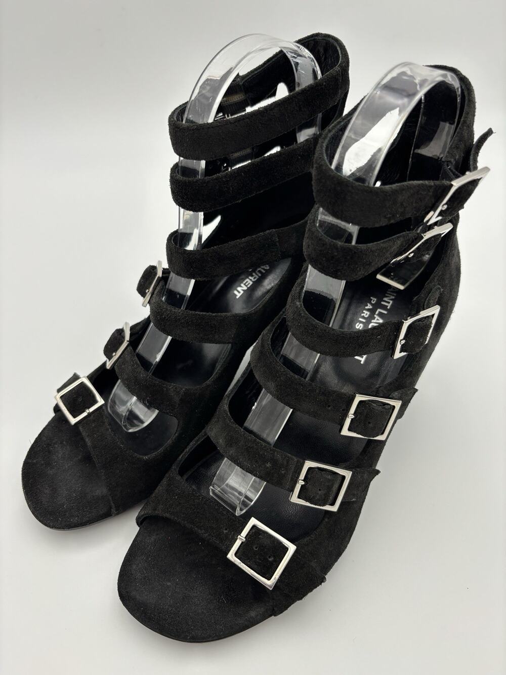 Saint Laurent Suede Gladiator Sandals Black Suede Size 37.5 / 7.5 Buckles